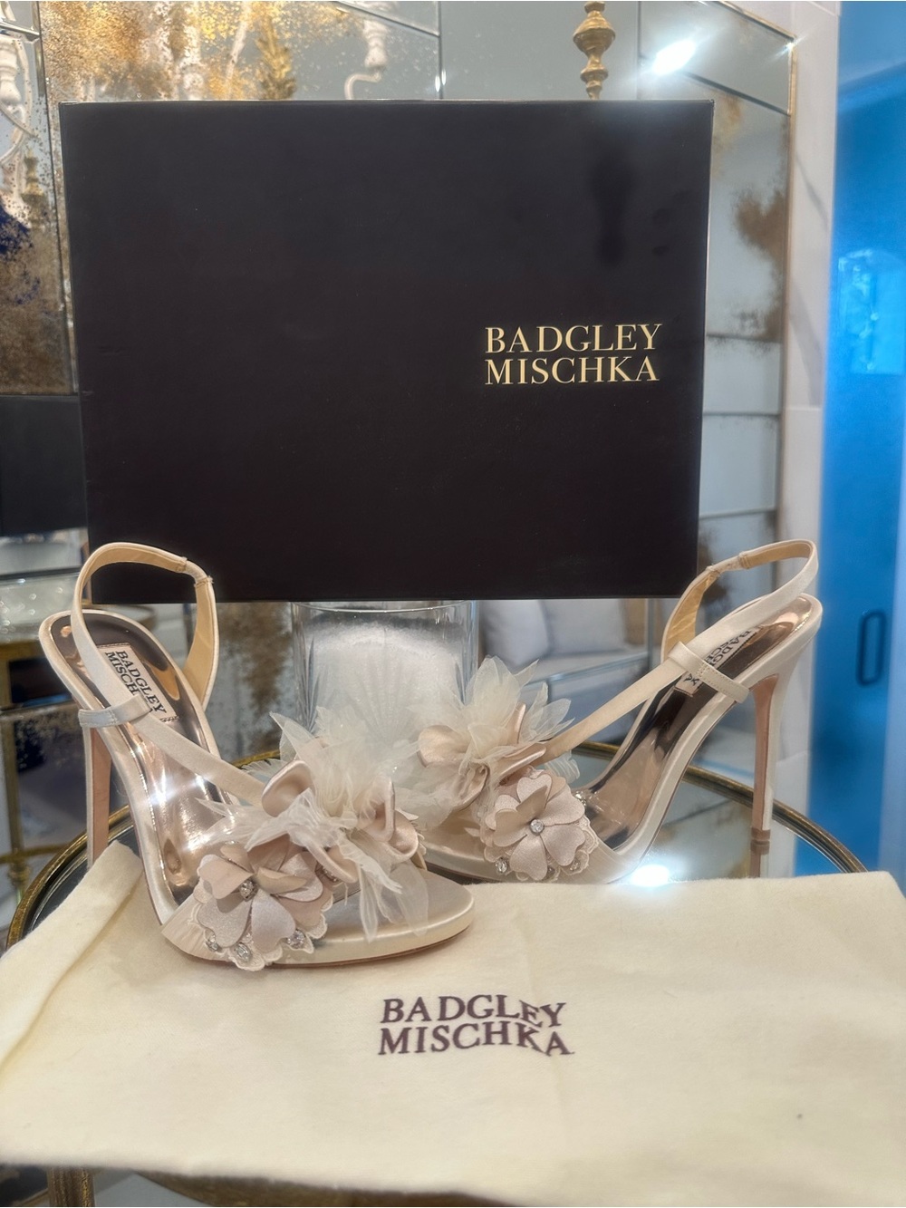 Badgley Mischka Blush Champagne Floral Slingback Heels